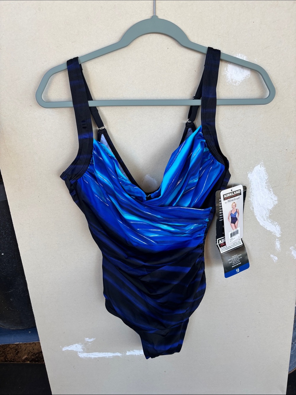 Kirkland Signature Blue and Navy Ruched One-Piece Swimsuit